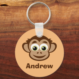 Funny monkey head cartoon personalised kid's key ring