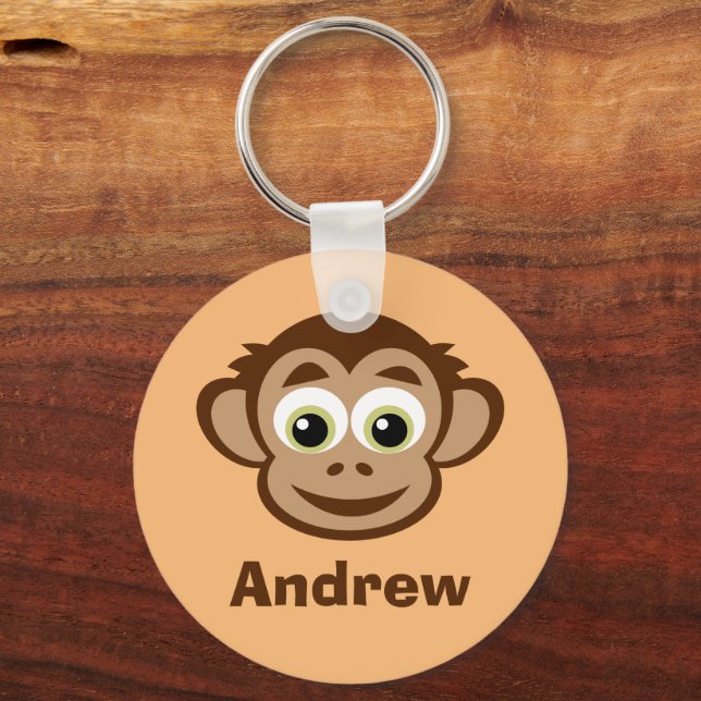 Funny monkey head cartoon personalised kid's key ring (Front)