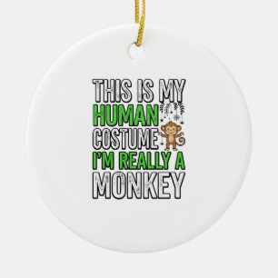 Funny Monkey Human Costume Halloween Shirt Design_ Ceramic Tree Decoration
