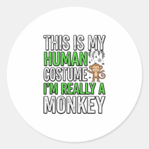 Funny Monkey Human Costume Halloween Shirt Design_ Classic Round Sticker