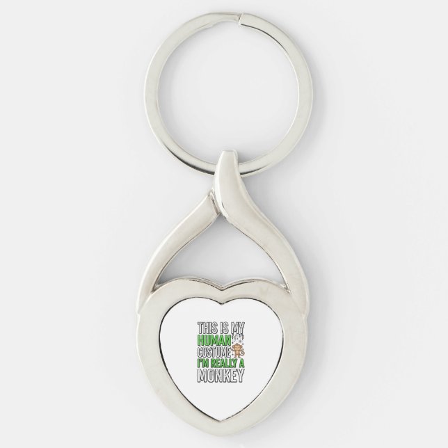 Funny Monkey Human Costume Halloween Shirt Design_ Key Ring (Front)