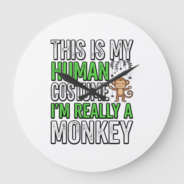 Funny Monkey Human Costume Halloween Shirt Design_ Large Clock (Front)