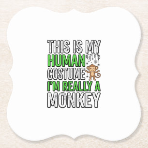 Funny Monkey Human Costume Halloween Shirt Design_ Paper Coaster
