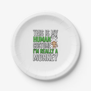 Funny Monkey Human Costume Halloween Shirt Design_ Paper Plate