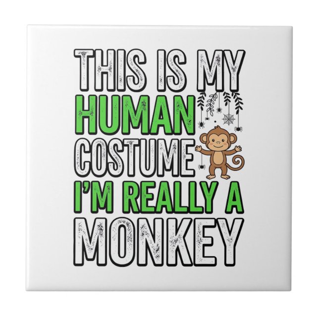 Funny Monkey Human Costume Halloween Shirt Design_ Tile (Front)