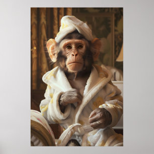 Funny Monkey in Bathrobe Print, Bathroom Humor Poster