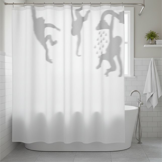 Funny Monkey In the Shower Silhouette Shadow Curtain (Creator Uploaded)