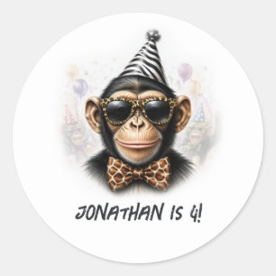 Funny Monkey Kids Birthday Party Classic Round Sticker