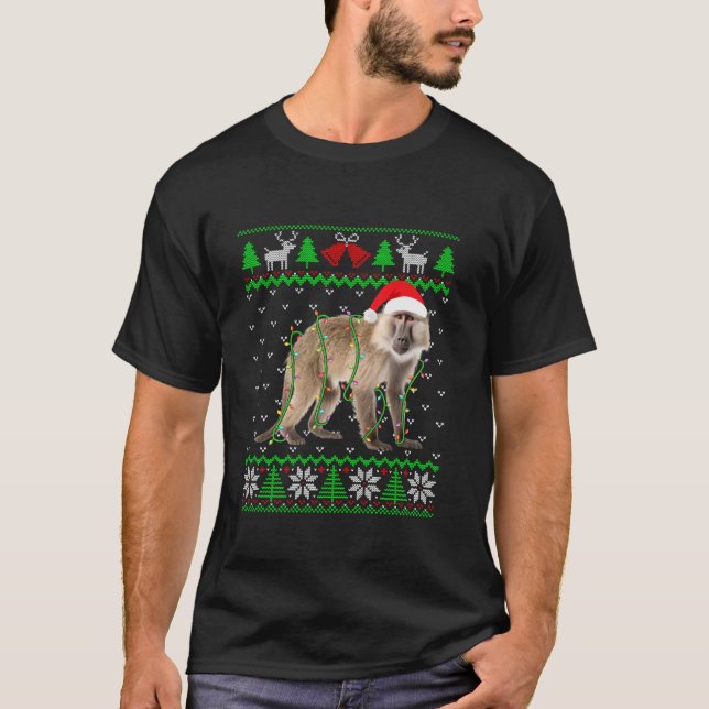 Funny Monkey Lights Ugly Sweater Christmas Tree An (Front)