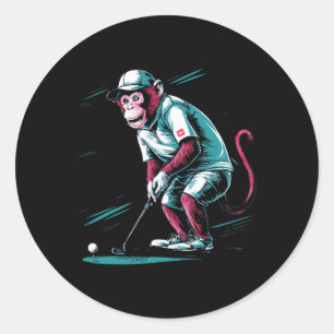 Funny Monkey Playing Golf Funny Animal Golfer Monk Classic Round Sticker