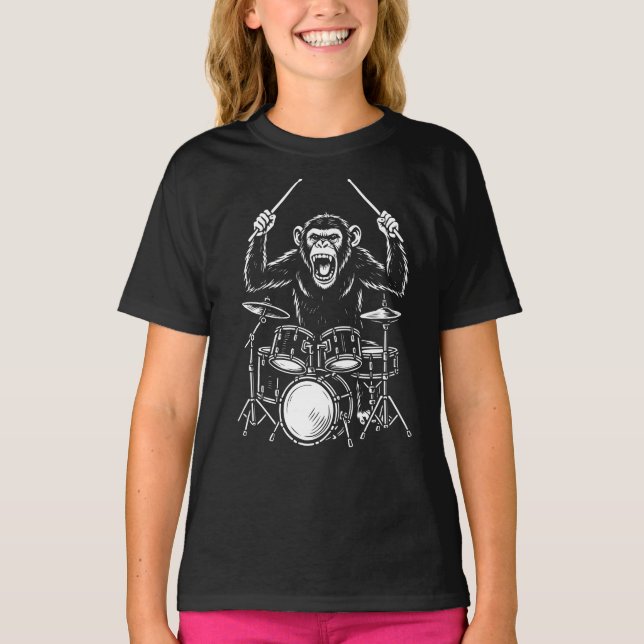 funny monkey plays drums T-Shirt (Front)