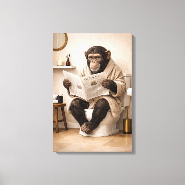 Funny Monkey Reading Newspaper Bathroom Humor Canvas Print (Front)