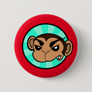 FUNNY MONKEY ROUND PIN BACK BUTTON
