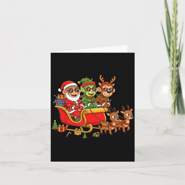 Funny Monkey Santa Reindeer Elf Christmas Womens M Card (Front)