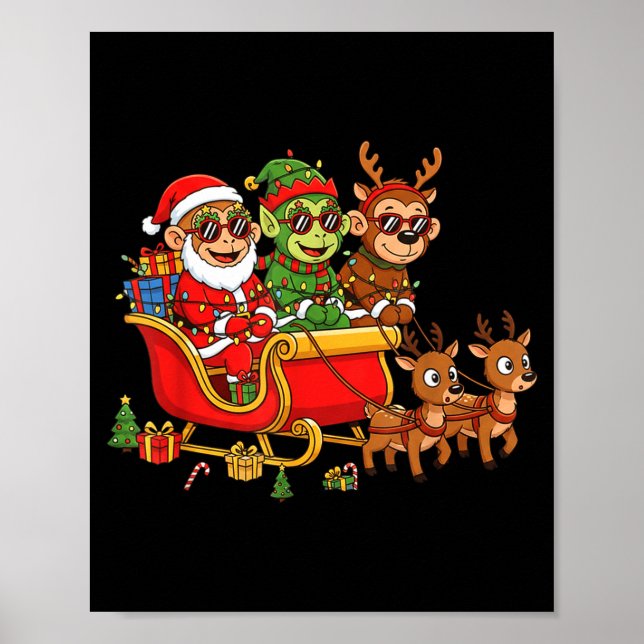 Funny Monkey Santa Reindeer Elf Christmas Womens M Poster (Front)