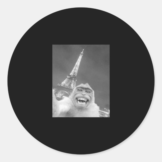 Funny Monkey Selfie Eiffel Tower In Paris Men Wome Classic Round Sticker (Front)