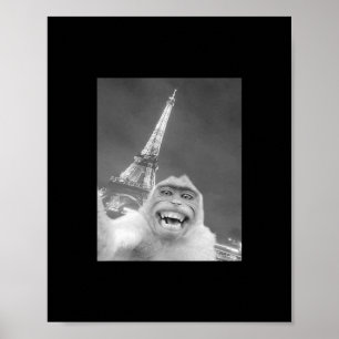 Funny Monkey Selfie Eiffel Tower In Paris Men Wome Poster