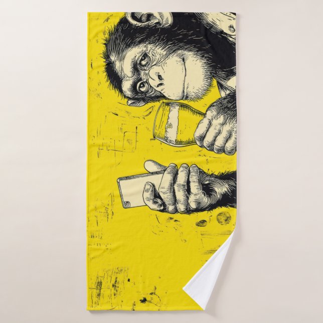 Funny Monkey Selfie Illustration – Cool Chimpanzee Bath Towel (Bath Towel)