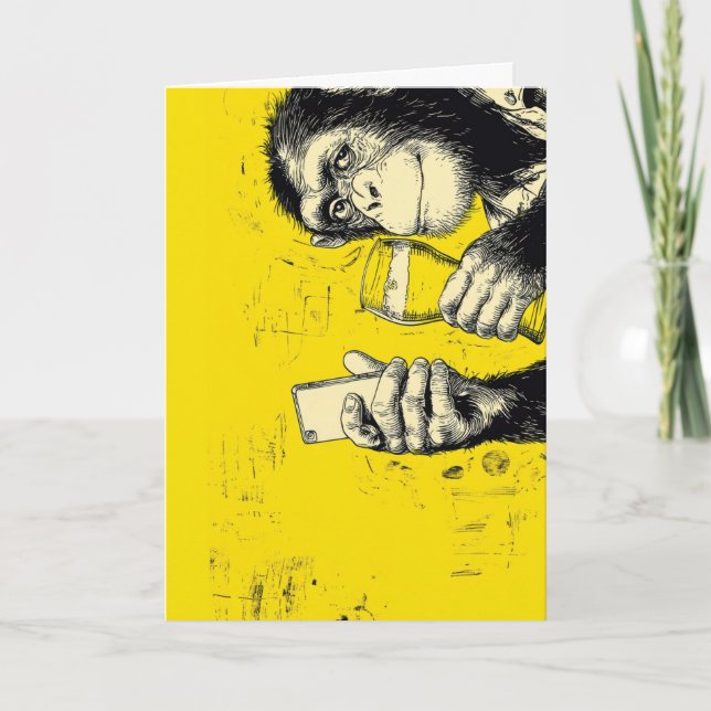 Funny Monkey Selfie Illustration – Cool Chimpanzee Card (Front)
