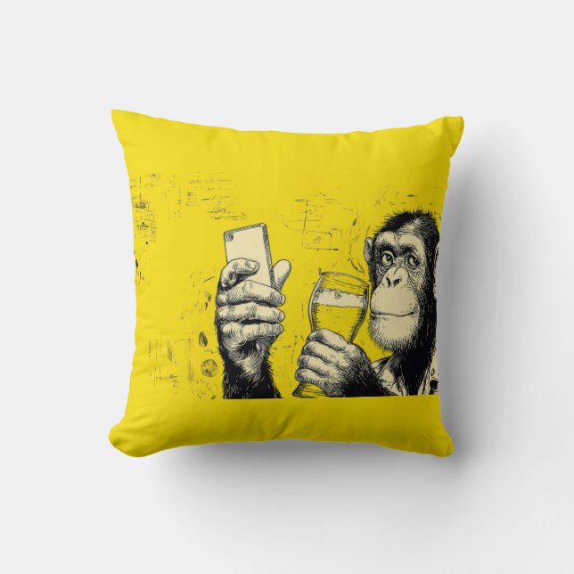 Funny Monkey Selfie Illustration – Cool Chimpanzee Cushion (Front)