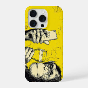 Funny Monkey Selfie Illustration – Cool Chimpanzee iPhone 15 Pro Case