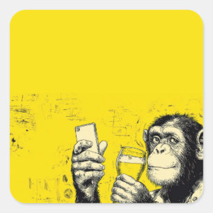 Funny Monkey Selfie Illustration – Cool Chimpanzee Square Sticker