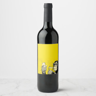 Funny Monkey Selfie Illustration – Cool Chimpanzee Wine Label