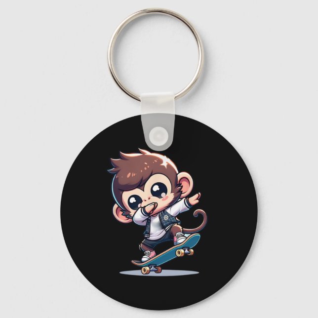 Funny Monkey Skateboarding  Key Ring (Front)
