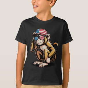 Funny Monkey Usa Flag Sungles Independence 4th Of T-Shirt