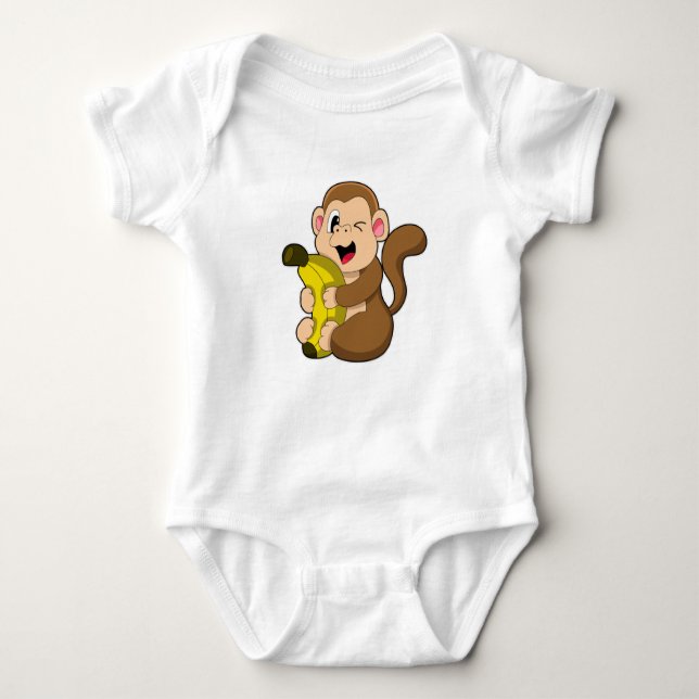 Funny Monkey with Banana Baby Bodysuit (Front)