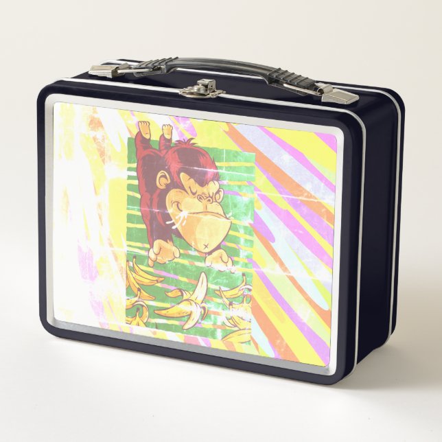 Funny Monkey with Bananas Design Metal Lunch Box (Front)