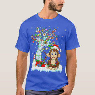 Funny Monkey Xmas Tree Lighting Santa Hat Monkey C T-Shirt