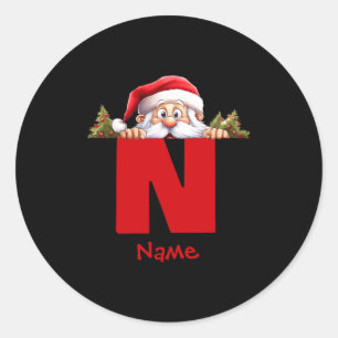 Funny Monogram Family Christmas Red Santa Classic Round Sticker