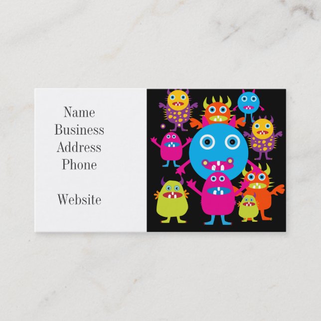 Funny Monster Bash Cute Creatures Party Business Card (Front)
