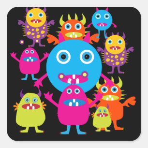 Funny Monster Bash Cute Creatures Party Square Sticker