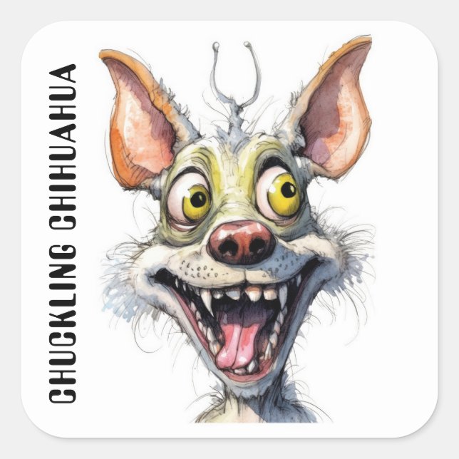 Funny Monster Dog: Chuckling Chihuahua Square Sticker (Front)