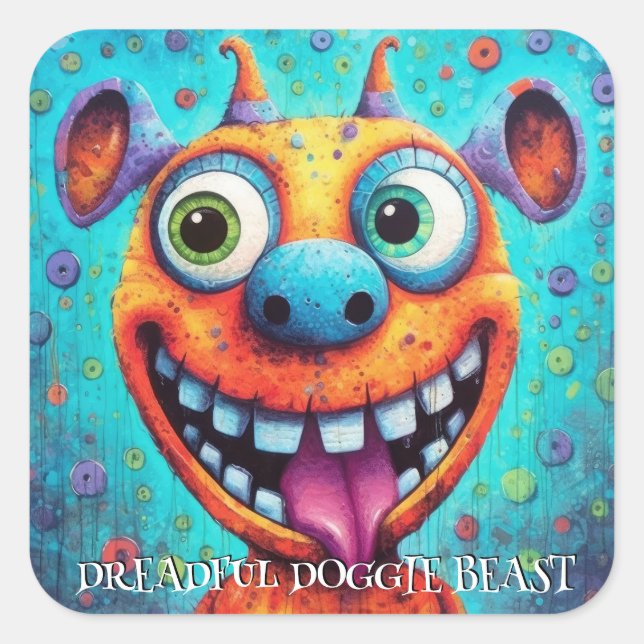 Funny Monster Dog: Dreadful Doggie Beast Square Sticker (Front)