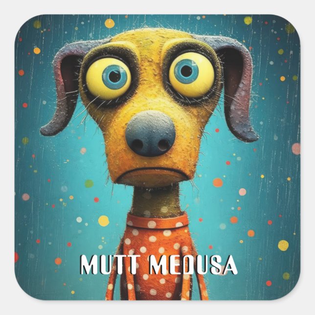 Funny Monster Dog: Mutt Medusa Square Sticker (Front)