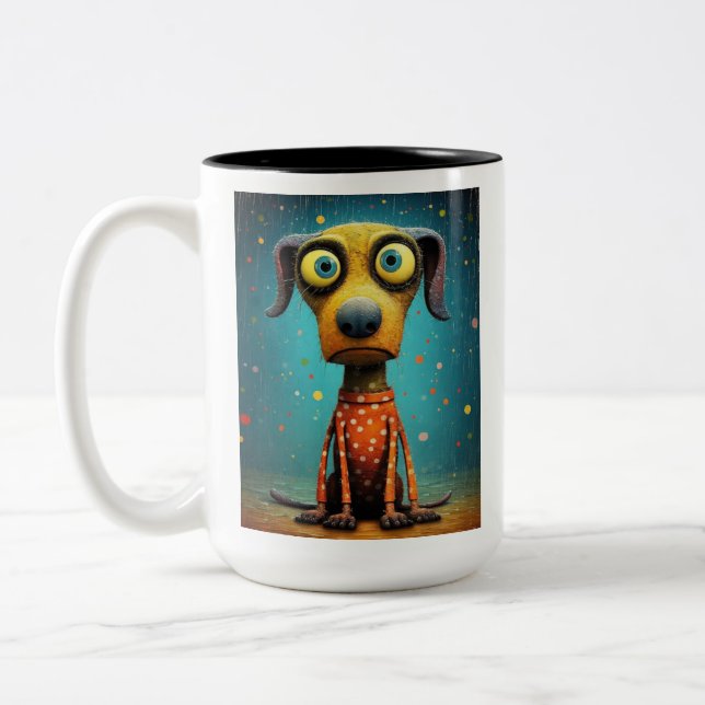 Funny Monster Dog: Mutt Medusa Two-Tone Coffee Mug (Left)