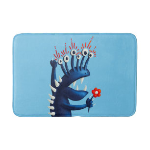 Funny Monster Flower Blue Kids Bath Mat