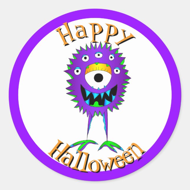 Funny, Monster, Halloween Classic Round Sticker (Front)