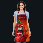 Funny Monster Red Bell Pepper Rocker Guitar Apron<br><div class="desc">Funny angry capsicum chilli character.</div>