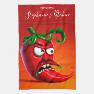 Funny Monster Red Hot Chilli Pepper Tea Towel