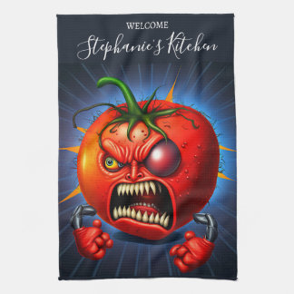 Funny Monster Red Tomato Boxer Tea Towel