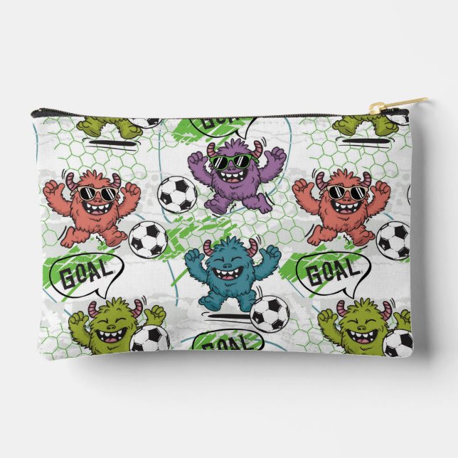 Funny Monster Soccer Kids Pattern Accessory Pouch (Back)