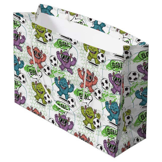 Funny Monster Soccer Kids Pattern Large Gift Bag (Back Angled)
