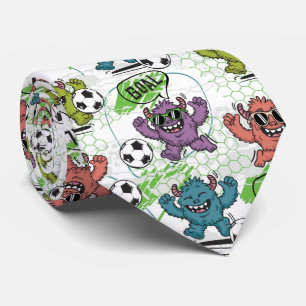 Funny Monster Soccer Pattern Tie