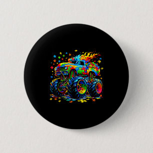 Funny monster truck autism awareness puzzle 6 cm round badge