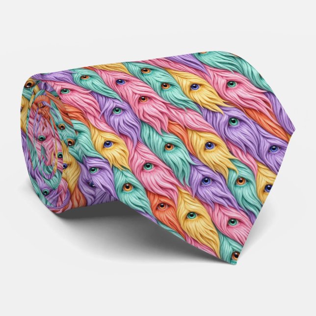 Funny Monsters | Abstract Furry Creatures Tie (Rolled)