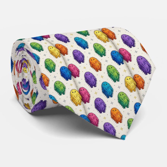 Funny Monsters | Abstract Furry Creatures Tie (Rolled)